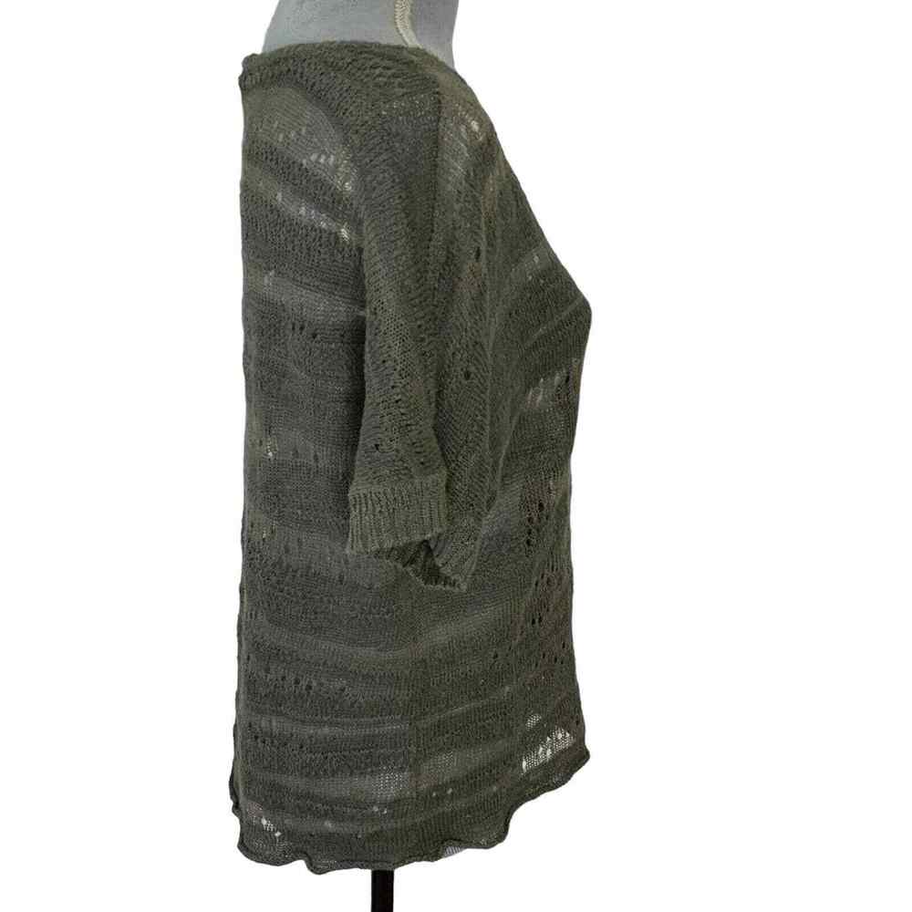 Eileen Fisher Open Knit Sweater Size Medium Green Linen Short Sleeve‎ V-neck - Picture 2 of 14